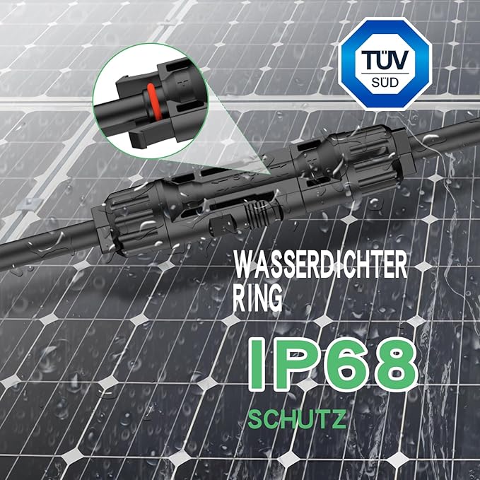 33Ft 10AWG Solar Cable Extension with Protection Cover, Solar Wire with Tool-Free Solar Connectors, IP68 Waterproof PV Cable, Solar Panel Extension Cable 10Gauge for Home Boat RV Solar Panels(33ft)