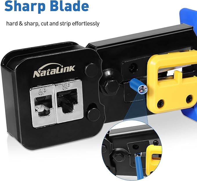 Pass Through RJ45 Crimp Tool Cat 6 Cat 5E Cat 5 Ethernet Crimper All-in-One RJ45 Crimping Tool with 30 Pcs Cat6 RJ45 Pass Thru Connector and Replacement Blade