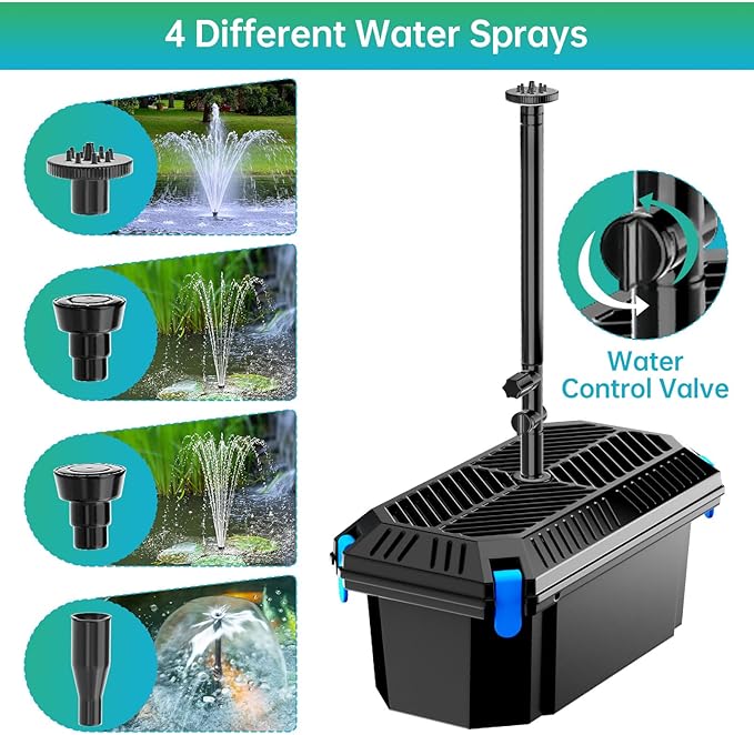 Antfraer 40W Solar Pond Filter with Water Pump, Pond Filter Box with Pond Filter Box, Pond Pump with 6.6ft Clear Tubing for Outdoor Pond Waterfall Garden Fountain Water Feature