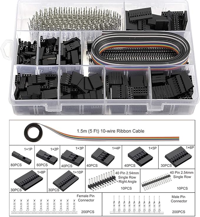 Qibaok Crimping Tool Kit Ratcheting Crimper with 1550PCS 2.54mm Dupont Connectors and 760pcs 2.54mm JST-XH Connectors for AWG 26-20(0.1-0.5mm²)