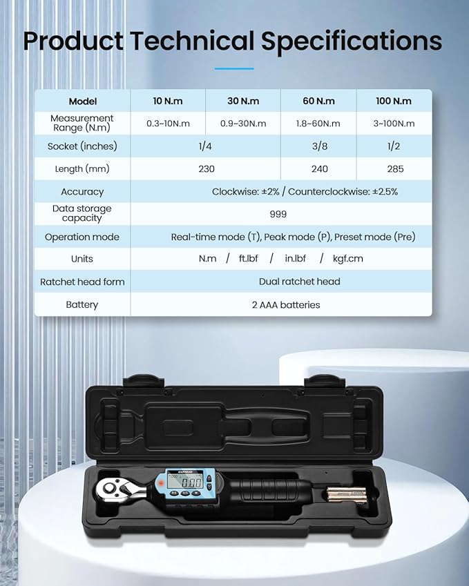 GOYOJO 1/4 In Digital Torque Wrench 0.74-7.37 ft-lb/1-10Nm High-Precision Durable Tool for Bicycles, Motorcycles, Home Appliances, and DIY Projects ±2% High Accuracy