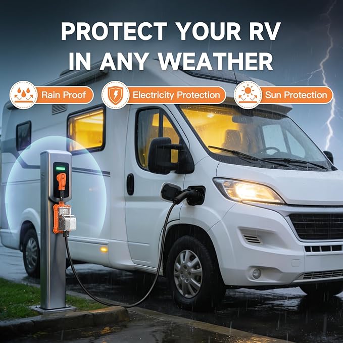 RV Surge Protector 50 Amp - 20000 Joules Power Voltage Protection Surge Protectors, RV Circuit Analyzer with LED Display IP68 Waterproof Cover, RV Adapter Plug for Campers & Travel Trailers