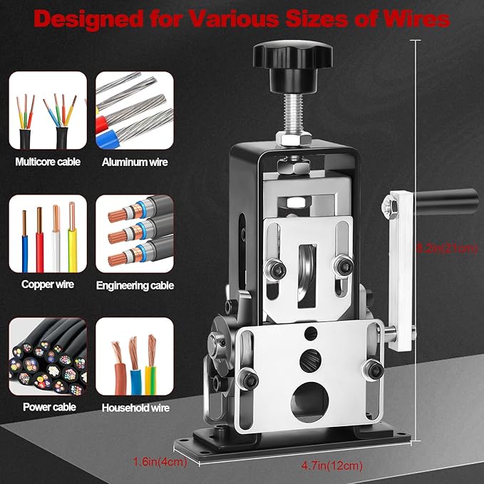 Manual Wire Stripping Machine Gauge Wire 0.06-1'', Scrapping Copper Wire Stripper with Replacement Blades, Drill Powered Hand Crank Wire Stripper Tool for Scrap Copper Recycling