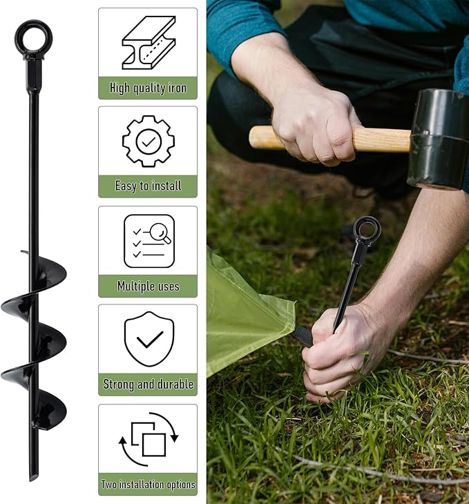 Ground Anchors Screw in 16 Inch, Earth Anchors Heavy Duty for Swing Set, Trampoline Ground Stakes Anchor, Shed Anchor Kit for Tent, Carports, Camping Resistant High Wind, 4 Pack, HOME MASTER HARDWARE
