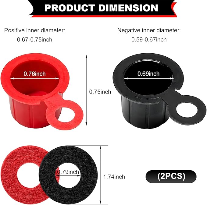 2PCS Car Battery Terminal Cover, Vehicle Battery Post Terminal Cap Insulator Protector with Washers, Universal Positive and Negative Batteries Top Post Caps for SUV Sedan Truck