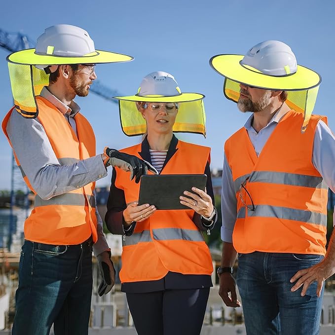 Jspupifip 20 Pack Hard Hat Sun Shade Full Brim Sun Shield High Visibility Visor with Reflective Strip for Hard Hat Accessories Construction Sites