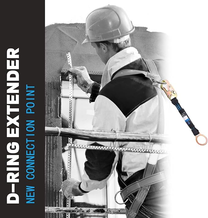 18 Inch D Ring Extender with Galvanized Steel Self Locking Snap Hook and O Ring，Heavy Duty Fall Protection Safety Harness Extension Lanyard，For Construction & Roofing, OSHA/ANSI Compliant
