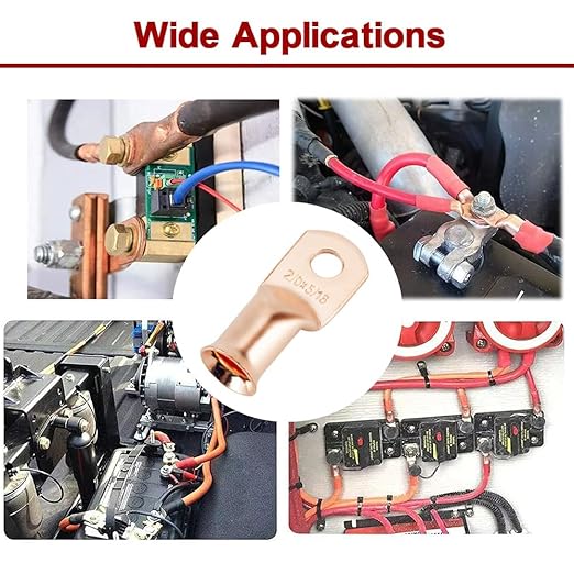 2/0 AWG 5/16" Stud (25 pcs.), Heavy Duty Battery Ring Terminal, 00 Gauge Connectors, 2/0 Copper Wire Lugs, Copper Ring Terminals, Battery Cable Ends, Tubular Ring Terminal Connectors