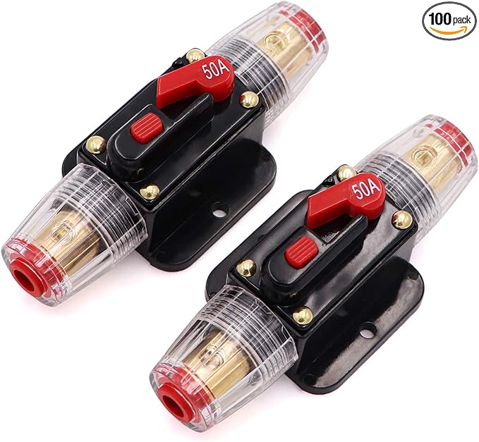 2 Piece 50A Circuit Breaker 12V with Manual Reset,50 amp Inline Fuse 0-8 Gauge for Car Audio Marine Boat Stereo Switch Inverter Replace Fuses