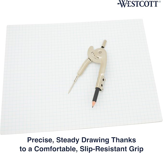 Westcott Nickel-Plated Ball Bearing Compass with Pencil, Professional Style, Back-to-School Supplies, Draws Circles up to 13 Inches in Diameter