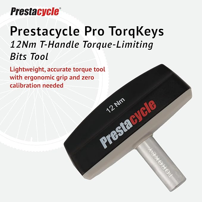 Prestacycle Pro TorqKeys 12Nm T-Handle Torque Limiting Tool – Torque Wrench Bit with Ergonomic Low-Profile Grip, Magnetic 1/4" Hex Bit Retention, Durable Zinc Shaft
