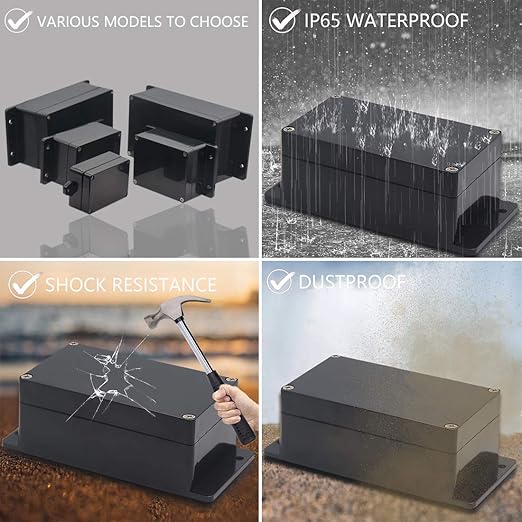 Zulkit Junction Box ABS Plastic Dustproof Waterproof IP65 Universal Electrical Boxes Project Enclosure with Fixed Ear Black 3.94 x 2.68 x 1.97 Inch (100 x 68 x 50 mm) (Pack of 2)