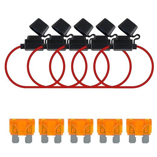 MuHize 5 Pack Inline Fuse Holder, Standard 16AWG Waterproof Fuse Holders with 5A ATC/ATO Blade Fuses, MuHize Fuses Holders for Automotive Marine