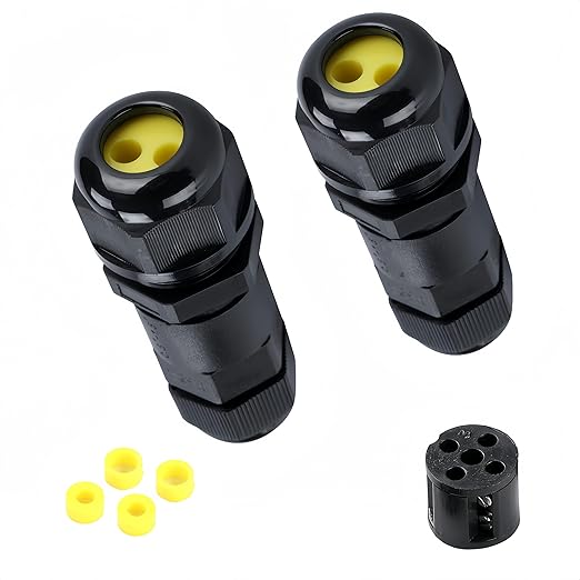 IP68 Waterproof Junction Box Outdoor 2way 4Pin 1in2 Out (AC450v,24A) M20 Wire Range in(5-10mm) Out（3-7mm） Electrical Cable Connector,Suitable for Repair and Extend Power Cables,UL（2Pack）