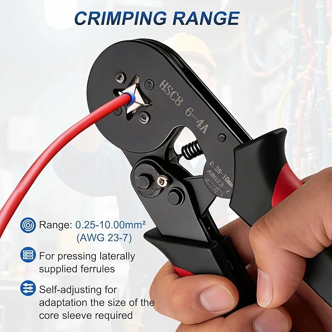 Ferrule Crimping Tool Kit, Wire Ferrules Kit Crimper Pliers with 1800PCS Wire Ends Terminals for AWG 23-7 (0.25-10mm²) Gauge, Self-Adjusting Ratchet Pliers for Audio, Automotive, DIY