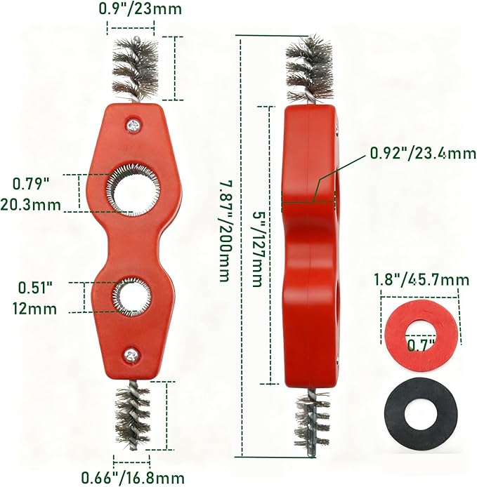 4-in-1 Copper Pipe Cleaner, 1/2" & 3/4" Copper Tubing Brush Inner & Outer Thread Cleaner, Plumber Deburring Brushs Pipe Cleaning Brush for Plumbing Soldering Brazing (2pcs)
