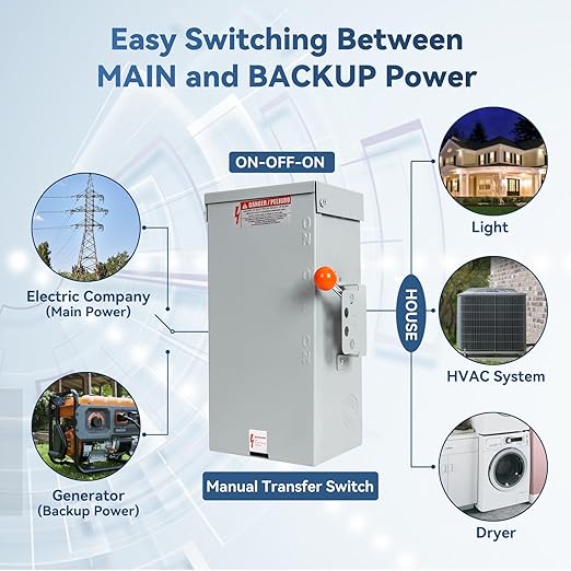 100A Generator Transfer Switch,24000W General-Duty Double-Throw Safety Switch,120/240-Volt Transfer Switches,Stronger Stability Manual Transfer Switches,NEMA 3R Standards for Outdoor and Indoor