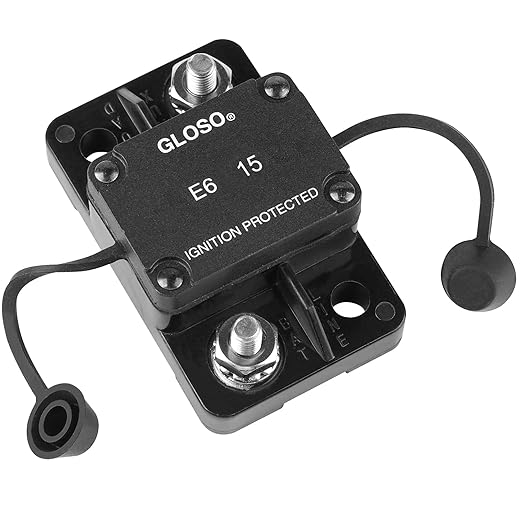 GLOSO Circuit Breaker 15 A E67 Mid Range Mini T1 Auto Reset, Compact Medium IP66, Marine Auto Truck (15 A)