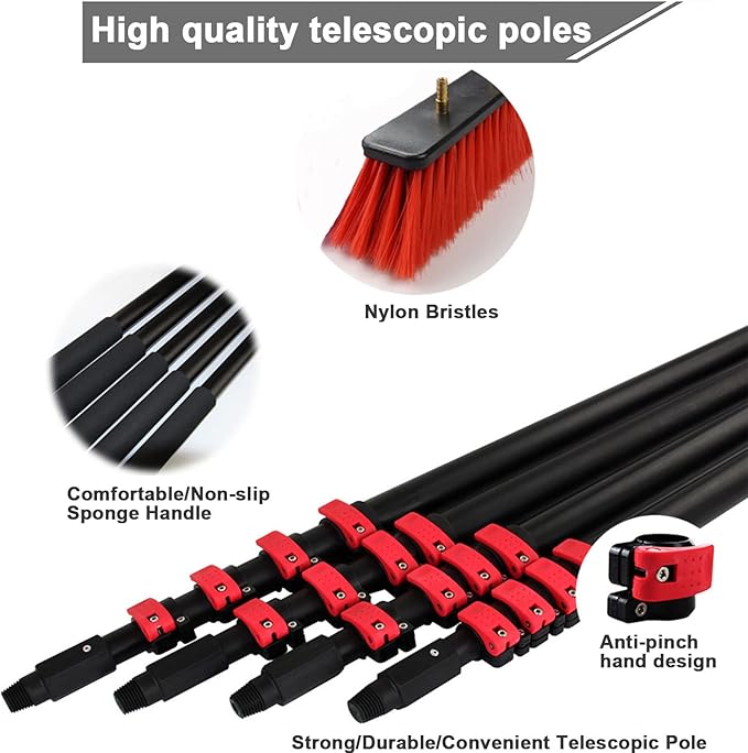 Outdoor Window Cleaning Pole, Water Fed Telescopic Brush Water Fed Pole Kit with Hose Spray, Solar Panel Cleaning System Outdoor Washing Equipment Tool for Photovoltaic Panel,36FT/10.8M