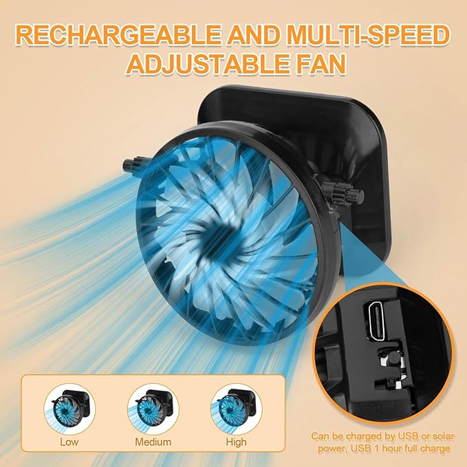 Wide Brim Solar Fan Outdoor Fishing Hat, 2 Solar Fan Hats for Men, Hat with Solar Fans Built in, Fishing Hat with Fan for Men