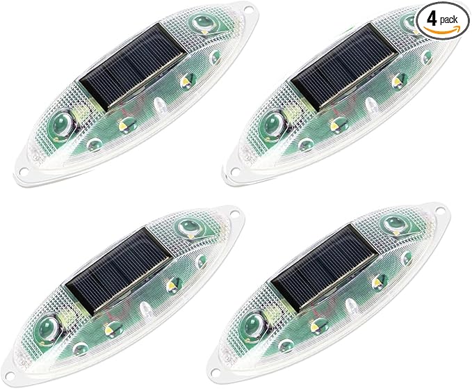 Aolyty Solar Strobe Warning Light Outdoor, Bright Solar Safety Flashing Light 4 Pack Road Signs IP54 Waterproof for Construction Site, Traffic, Dock, Marine, Stop Sign (White)