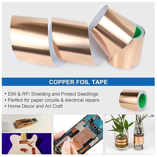BOMEI PACK 4inch x 66ft Copper Foil Tape Conductive Adhesive for Electrical Repair, EMI Guitar Shielding, DIY Decoration, Stained Glass, Paper Circuits