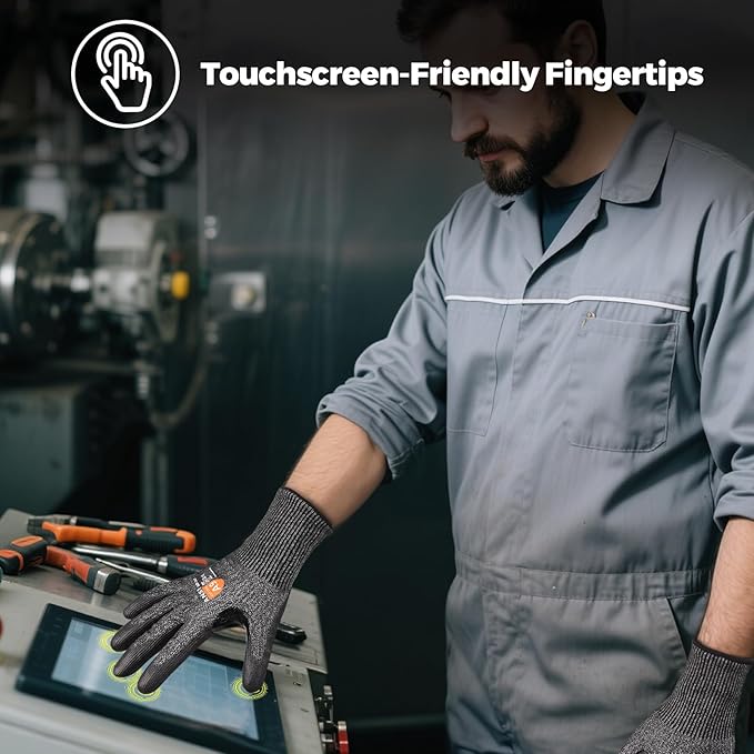 Donfri A9 Cut Resistant Work Gloves for Men, Safety Gloves for Men Touchscreen with Reinforced Thumb for Metal Glass Wood