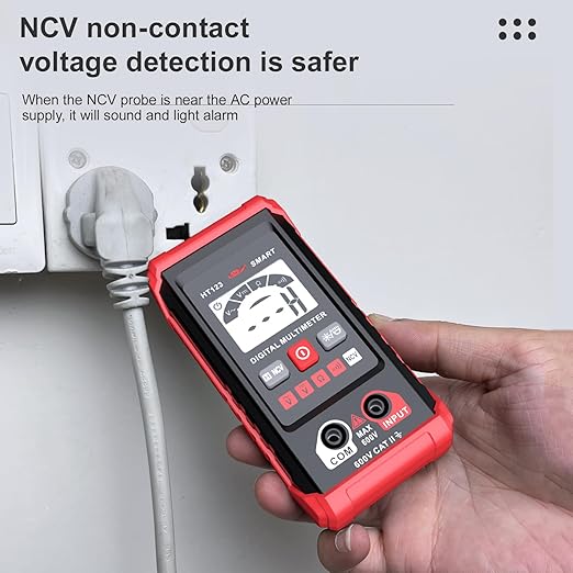 HT Automatic Digital Multimeter, 2000 Counts Smart Digital Multimeter Non Contact Volt DC Amp Meter Tester Digital Voltmeter for Ac/Dc Voltage Electric Meter Tester Tool (Red)