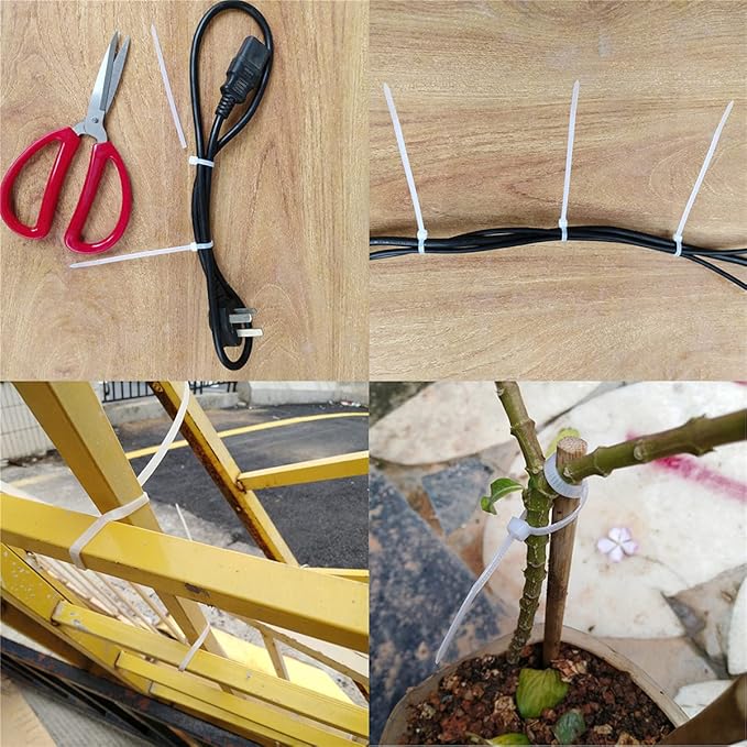 1000 pcs 4 inch Cable Zip Ties Heavy Duty, Premium Plastic Wire Ties with 18 LBS Tensile Strength, UV Resistant Cable Ties, Self-Locking White Nylon Tie Straps