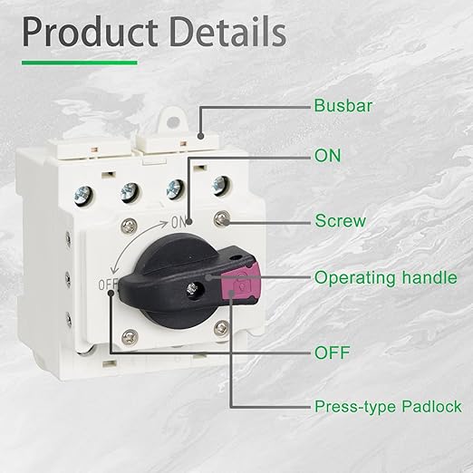 Solar Isolator Disconnect Switch 32A DC 1500V 4 Poles Circuit Breaker for Solar PV System, Rvs and Homes(DIN Rail Mount, Lockable)