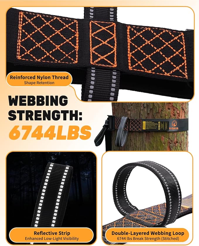 Kalkal 3 Pcs Heavy-Duty Tree Stand Harness Strap, Quick-Connect Treestrap for Tree Stand Harness Comfortable Hunting Gear