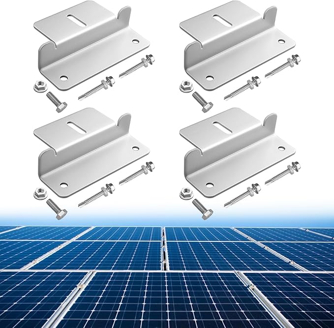 Anbte 4PCS Solar Panel Mounting Z Brackets, Aluminum Solar Panel Mounting Bracket 304 Stainless Steel Screws, Stable, Rust Resistant, Easy Install for Roof, RV, Boat, Yacht, Silver