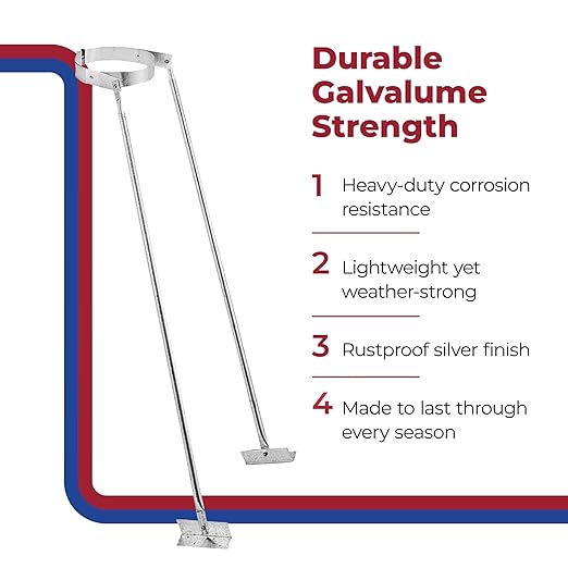 DuraVent DuraPlus 8 Inch Extended Roof Bracket Chimney Stove Pipe Support for Stability, with Mounting Brackets and Adjustable Legs, Silver