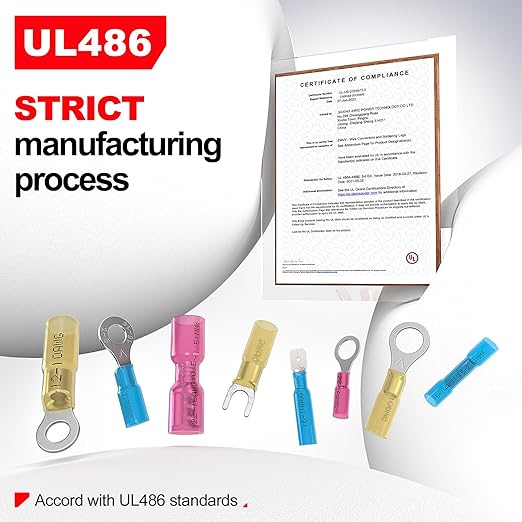 AIRIC 16-14 AWG - 3/8" Heat Shrink Ring Terminals, Copper Terminal Connector Ends, Battery Cable End Lugs, Blue Insulated Electrical Crimp Wiring Connectors, Wire Lug for 16, 14 Gauge Wires, 100 PCS
