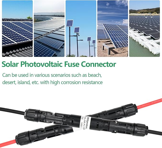 15A Solar in-line Fuse Holder, IP68 1000V for Solar Panel and Inverter in Photovoltaic System, Male and Female Connector with 1 Fuse