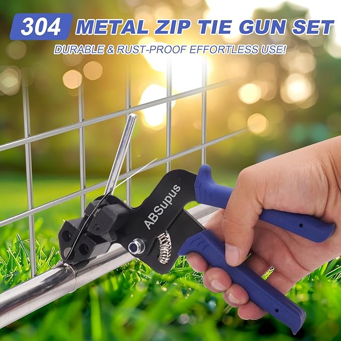 Professional Metal Zip Ties Gun Tool Kit with 200 PCS 12 Inch Stainless Steel Cable Ties & Organizer Holder for Electricians, HVAC, Chainlink Fence Ties, Industrial Use