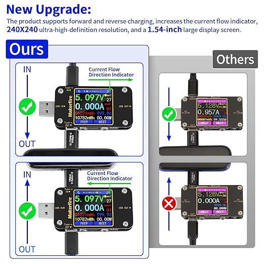 MakerHawk USB Multimeter USB Voltmeter Ammeter Load Tester USB Voltage Current PD Battery Power Capacity Charger Type C Meter Tester LCD Display Cable Resistance QC2.0/3.0/4.0 N20 1.54 Inch Screen