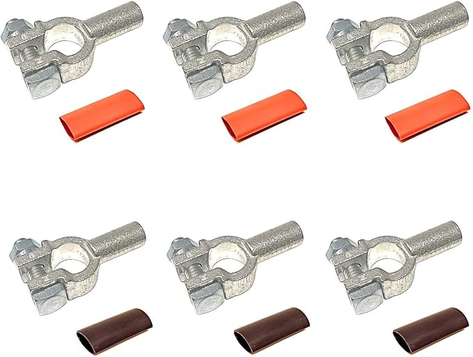 4 Gauge 3 Pairs Positive and Negative (+/-) Pure Copper Top Post Battery Cable Ends Terminal Connectors + Dual Wall Adhesive Heat Shrink Tubing - by WindyNation