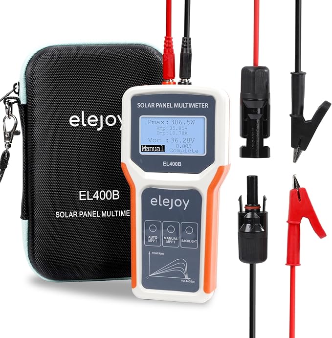 400W Solar Panel Tester Photovoltaic PV Multimeter with MPPT, 12-60V Voc, 0-20A Isc, Battery-Free Portable, LCD Display with MC4 & Alligator Clips for DIY Home RV Solar Test