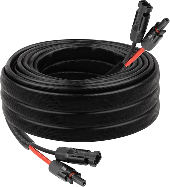 10 AWG Solar Extension Cable 25FT, Flexible Solar Panel Wire with Male to Female Connector Parallel Tinned Copper Wire for Solar Panel, Automotive, RV, Boat, Outdoors