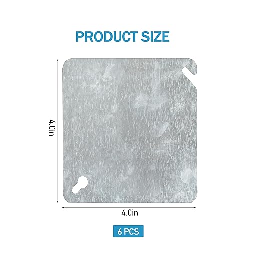 Metal Electrical Box Cover Plates,Electric Junction Box Cover,4 Inch Square Flat Blank Electric Box Panel,Solid Cold Rolled Steel Outlet Box Cover for 4x4Inch Square Box(6 Pack)