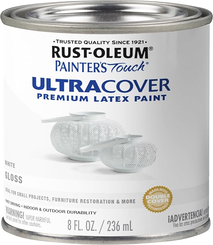 Rust-Oleum 1992730 Painter's Touch Latex Paint, Half Pint, Gloss White 8 Fl Oz (Pack of 1)