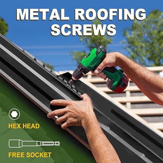 LIONMAX Metal Roofing Screws #10 × 2 Inch, 300-PCS, Black Painted Hex Head Sheet Metal Roof Screws, Rubber Washer, Sharp Point, Metal to Wood Siding Screws, Hex Socket Included