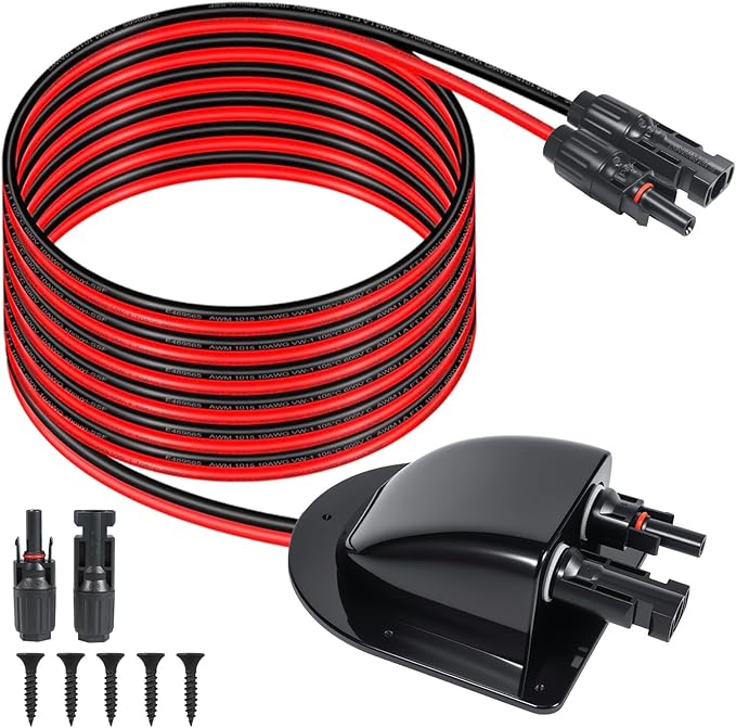 Solar Cable Entry Gland with 10ft 10AWG Solar Extension Cable Compatible with MC4, Weatherproof Roof Cable Entry Housing for RV Camper Van Boat Shed Garage