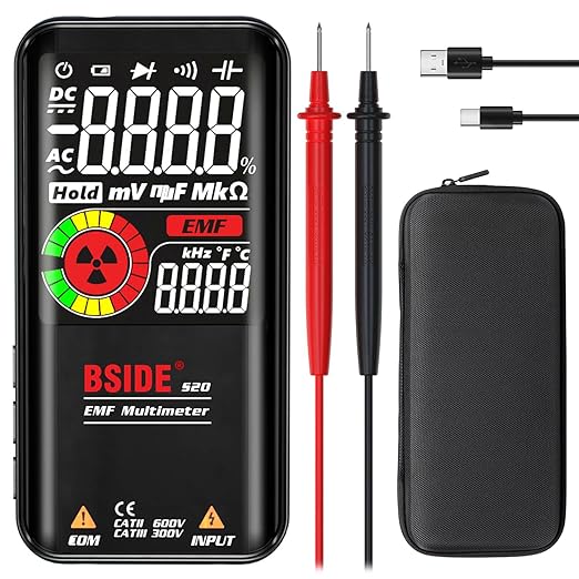 BSIDE Digital Multimeter Color LCD 3 Results Display 9999 Counts Auto Range Voltmeter, Rechargeable with EMF Detector, Capacitance Ohm Hz Diode Live Check Voltage Tester