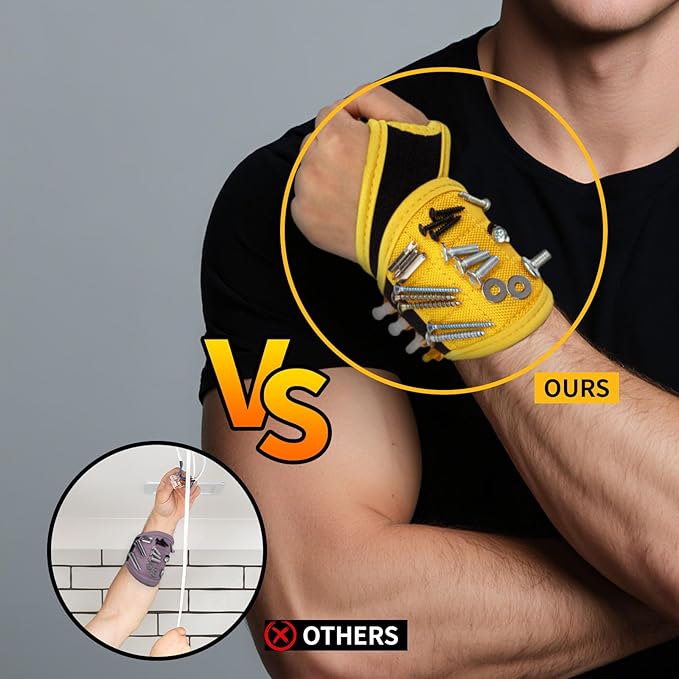Magnetic Wristband with Super Strong Magnets Holds Screws, Nails, Drill Bit. Unique Wrist Support Design Cool Handy Gadget Gift for Fathers (B)