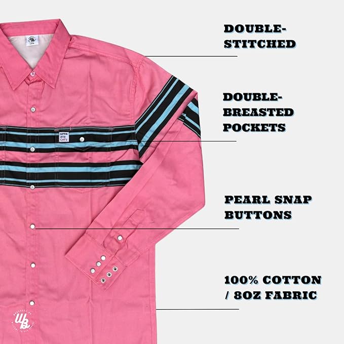 WoahBros FR Shirts for Men, 8oz Midweight Flame Resistant Welding Shirt, 100% Cotton, Pearl Snap Buttons - CAT2/NFPA2112