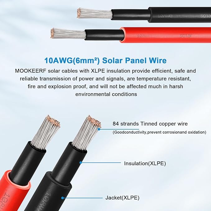 Solar Panel Extension Cable - 10AWG 20FT Solar Wire with Female & Male Waterproof Connector Flame Retardant Protective Sleeving PV Wire for RV, Photovoltaic Systems, Home, Boat, Solar Panels, Car
