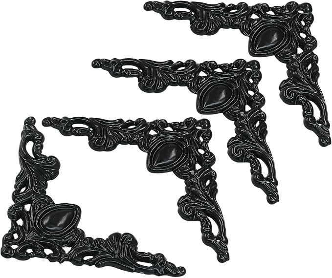 32Pcs Vintage Metal Corner Protector, Antique Edge Decorative Protectors Scrapbooking Albums, Decorative Corner for Photo Frame/Jewelry Box (Black)