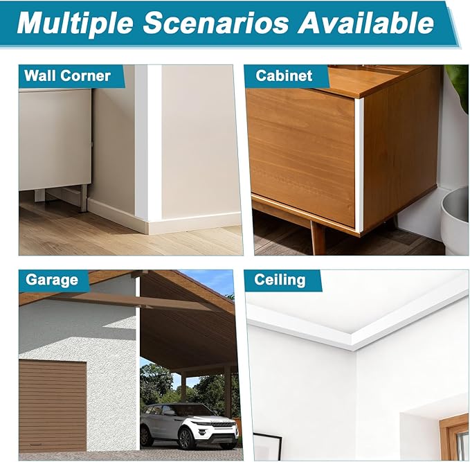 Raytano 8Pcs 45" L ×1" W Self Adhesive Metal Corner Protectors, Modern Aluminum Wall Corner Guards for Wall Door Furniture Cabinet Baseboard Frame Protection and Decoration (Size:45" x 1",White)